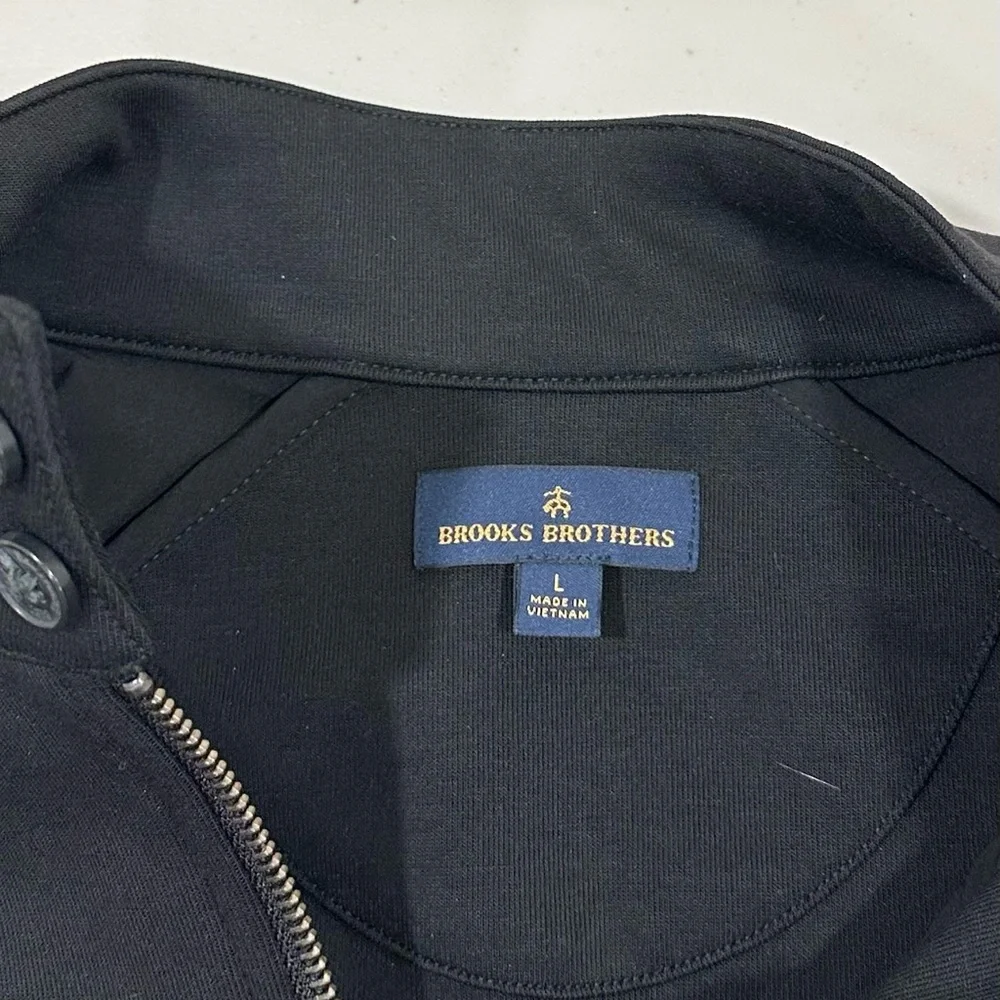 Brooks Brothers Men’s Jacket Size L Black Front Zip Funnel Neck Cotton‎ Blend